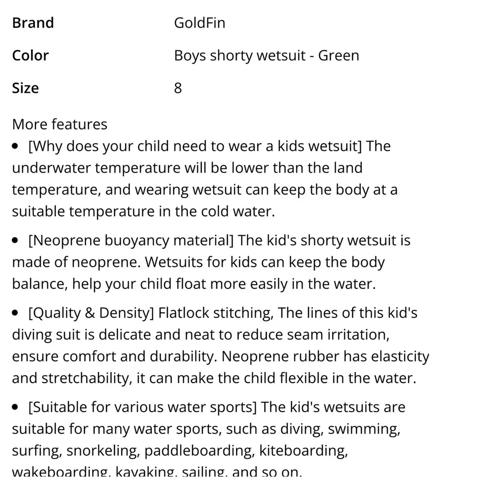 Goldfin Wetsuit Shorty Youth 8 Navy Blue Neon Yellow Excellent Back Zip Neoprene